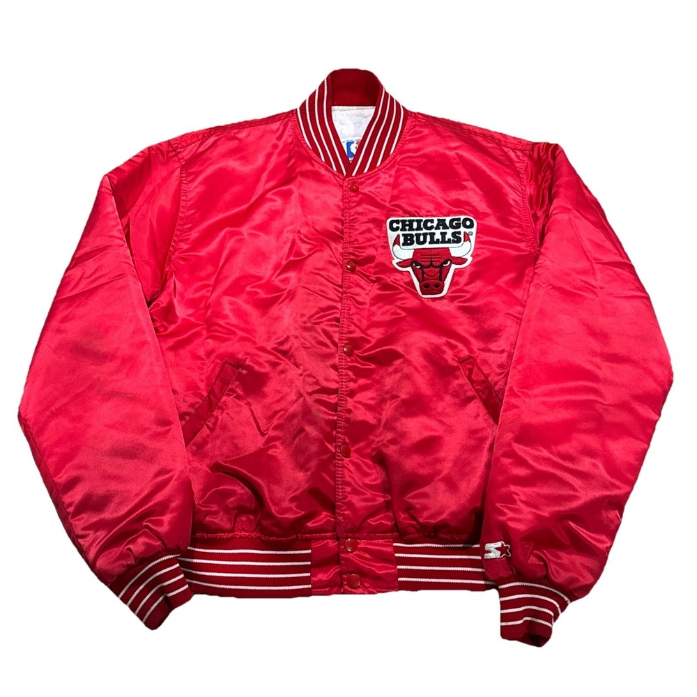 Vintage 1990's Chicago Bulls Starter Red Satin NBA Team Jacket Coat Jordan Sz XL